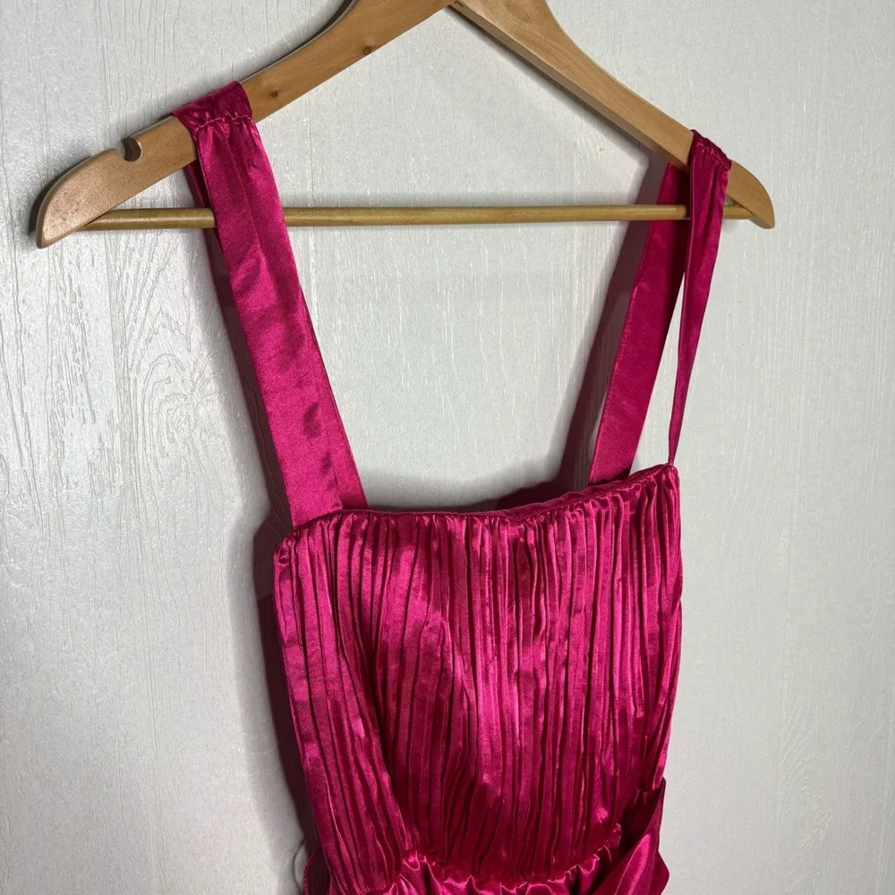 Anthropologie Hot Pink Satin Mini Dress with Bow - Picture 3 of 14